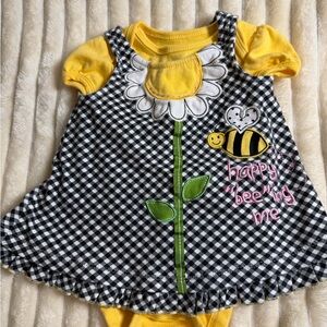 Vintage Wishes & Kisses Bee Flower Dress Set Baby Girls 3-6 Months 100% Cotton